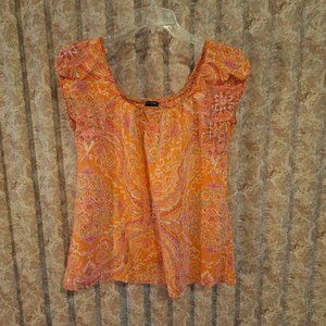 JCrew Orange medallion print cotton short sleeve top Medium